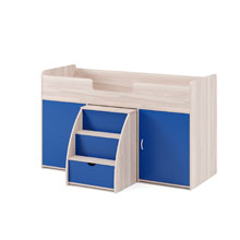 Кровать чердак с выдвижным столом и лестницей ясень шимо светлый синий